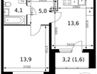 1-к. квартира, 38&nbsp;м²