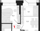 1-к. квартира, 63 м²