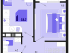 1-к. квартира, 38 м²