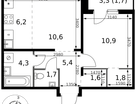 2-к. квартира, 44&nbsp;м²