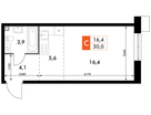 Студия, 30 м²