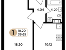 1-к. квартира, 36&nbsp;м²