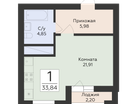 1-к. квартира, 33&nbsp;м²