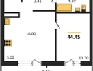 1-к. квартира, 44,5&nbsp;м²