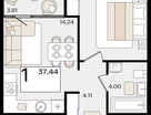1-к. квартира, 37&nbsp;м²