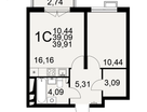 1-к. квартира, 39,9&nbsp;м²