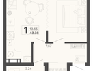 1-к. квартира, 43 м²