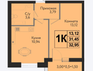 1-к. квартира, 33&nbsp;м²
