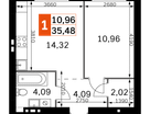 1-к. квартира, 35&nbsp;м²