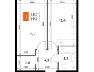 1-к. квартира, 39&nbsp;м²