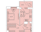 1-к. квартира, 34&nbsp;м²