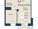 1-к. квартира, 42&nbsp;м²