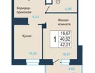 1-к. квартира, 42&nbsp;м²