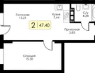 1-к. квартира, 47&nbsp;м²