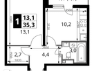 1-к. квартира, 35&nbsp;м²