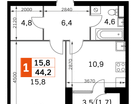 1-к. квартира, 42&nbsp;м²