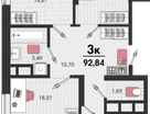 3-к. квартира, 92 м²