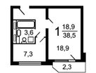 1-к. квартира, 38&nbsp;м²