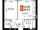 1-к. квартира, 35 м²