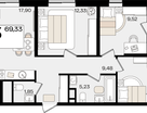 3-к. квартира, 69 м²