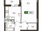 1-к. квартира, 37 м²