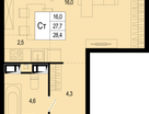 1-к. квартира, 28 м²
