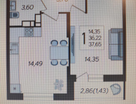 1-к. квартира, 37,6&nbsp;м²