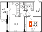 1-к. квартира, 47&nbsp;м²