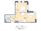 1-к. квартира, 41 м²