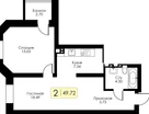 1-к. квартира, 49&nbsp;м²