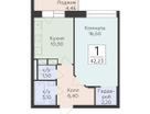 1-к. квартира, 42&nbsp;м²