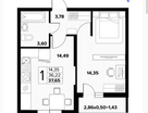 1-к. квартира, 37&nbsp;м²