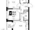 2-к. квартира, 52&nbsp;м²