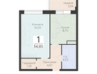 1-к. квартира, 34 м²