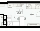 Студия, 26,6&nbsp;м²