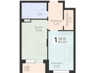 1-к. квартира, 40&nbsp;м²