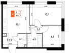 2-к. квартира, 48&nbsp;м²