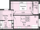 1-к. квартира, 42,8&nbsp;м²
