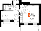 2-к. квартира, 55 м²