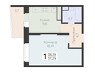 1-к. квартира, 37&nbsp;м²