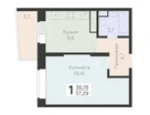 1-к. квартира, 37&nbsp;м²