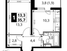 1-к. квартира, 35 м²