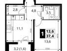 1-к. квартира, 37&nbsp;м²