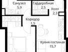 1-к. квартира, 42&nbsp;м²