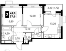 2-к. квартира, 57&nbsp;м²