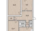 3-к. квартира, 64,6 м²