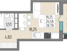 Студия, 28,8&nbsp;м²