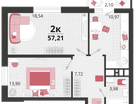2-к. квартира, 57&nbsp;м²