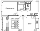 2-к. квартира, 54&nbsp;м²