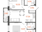 2-к. квартира, 53&nbsp;м²